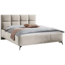 Mirjan24 Polsterbett Genua, Bett mit Bettkasten, Polsterkopfteil, Gasdruckfeder und Metallfüße (Farbe: Fresh 01, Größe: 140x200 cm, - Beige