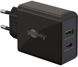 Goobay USB-Ladegerät 61673, 30W, 3A, schwarz, 1x USB C, 1x USB A, 2 Port