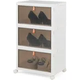 Aufbewahrungsbox Mit Deckel, Stapelbare Ordnungsbox Mit Türen, Transparent Klappbox Mit Rollen, Schuhboxen Ordnungsboxen Für Wohnzimmer & Schlafzimmer (3 Ebenen) - Goplus