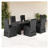 VidaXL 7-tlg. Garten-Essgruppe mit Kissen Schwarz Poly Rattan