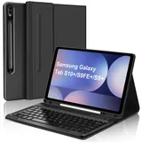 WAVATA Tastatur für Samsung Galaxy Tab S10+ 2024/S9 FE+/S9 Plus 12.4", Hülle mit Tastatur für Samsung Tab S10 Plus Keyboard Cover Magnetische Abnehmbar Bluetooth QWERTZ Layout, Schwarz