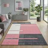 Carpetsale24 Teppich 160x230 cm Kurzflor Konturenschnitt in Pink Grau Weiß Kariertes Design, Waschbar, Pflegeleicht, Extra Weich Für Wohnzimmer, Esszimmer, Schlafzimmer
