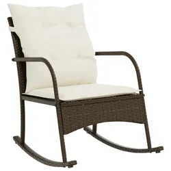 vidaXL Garten Schaukelstuhl, Schaukelsessel mit Kissen, Relaxstuhl für Garten Terrasse Balkon, Relaxsessel Gartenstuhl, Braun Poly Rattan