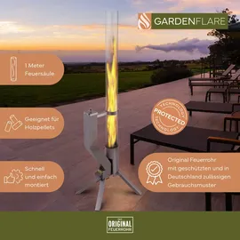gardenflare Feuerrohr aus Edelstahl Feuersäule und Pelletfackel – Silber