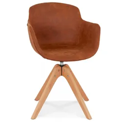 Armlehne Stuhl aus Holz und Mikrofaser | Esszimmerstuhl mit gepolstertem Sitz und Rückenlehne | Vintage Modernes Design | Kadima Design