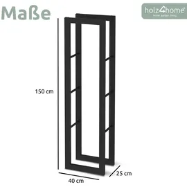holz4home Kaminholzregal Metall 150 x 25 x 40 cm inkl. Ofenhandschuh Schwarz
