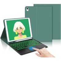 IVEOPPE Tastatur iPad 9. Generation mit Touchpad, iPad 10.2" Tastatur mit Hülle (iPad 9./8./7. Generation), Magnetisch Abnehmbarer mit QWERTZ Tastatur für iPad Air 3 und iPad Pro 10.5, Dunkelgrün