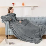 Aisbo TV Decke mit Ärmeln und Füßen - Übergroße Kuscheldecke mit Ärmel und Fußtasche, Decke zum Anziehen Erwachsene Wearable Blanket, Grau Ganzkörper Decke mit Armen als Geschenke für Frauen Männer