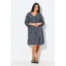 Ulla Popken Damen große Größen Übergrößen Plus Size Kleid, Volantsaum, A-Linie, V-Ausschnitt, 3/4-Arm Marine 42+ 837607130-42+ - 42-44