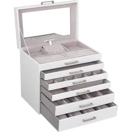 Songmics Schmuckkästchen 6 Ebenen, Schmuckkasten mit großem Spiegel, Schmuckschatulle, 5 Schubladen, sehr viel Stauraum, Schmuckaufbewahrung, modern, Geschenkidee, wolkenweiß JBC138