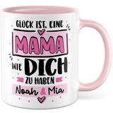 Tasse Mama personalisiert Geschenk, Glück ist, eine Mama wie dich zu haben Name & Name Geschenkidee Kaffeetasse mit Spruch Kaffee-Becher eigene Namen Muttertag Mutter Tochter (Mama personalisiert)