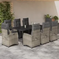 VidaXL 9-tlg. Garten-Essgruppe mit Kissen Hellgrau Poly Rattan