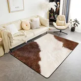 Loussiesd Rindsleder Teppich Kuhfell Teppiche für Wohnzimmer Schlafzimmer Western Farm Tierhaut Braun Weiß Akzent Teppich 150 x 200 cm