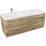 Furni Hängeschrank mit Waschbecken ATHD 120 cm S Links - Eiche Evoke Coast Matt - Gebürstete Stahlgriffe