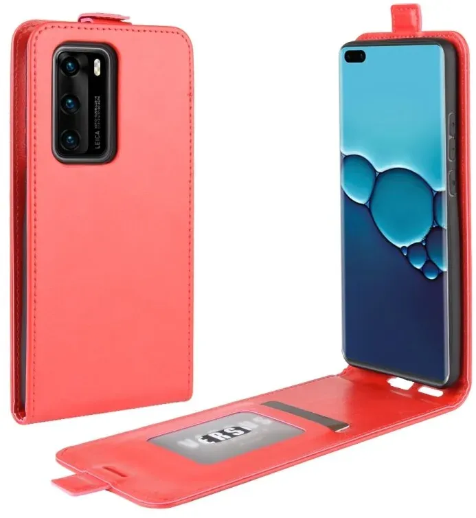 Flip Case Handyhülle für Huawei P40 Vertikal Schutzhülle Tasche Cover Rot Bumper Smartphone Kartensteckplatz-Kreditkarte-Geldscheine EC-Karte Bank-Karte