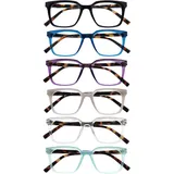 OPULIZE KOI Lesebrille 6er Pack - Rechteckige Fassung - Schwarz-Blau-Violett-Grau-Durchsichtig-Aqua - Damen Herren - Federscharniere - RRRRRR50-1357CQ - +1.50
