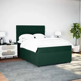 vidaXL Boxspringbett mit Matratze Dunkelgrün 140x200 cm Samt