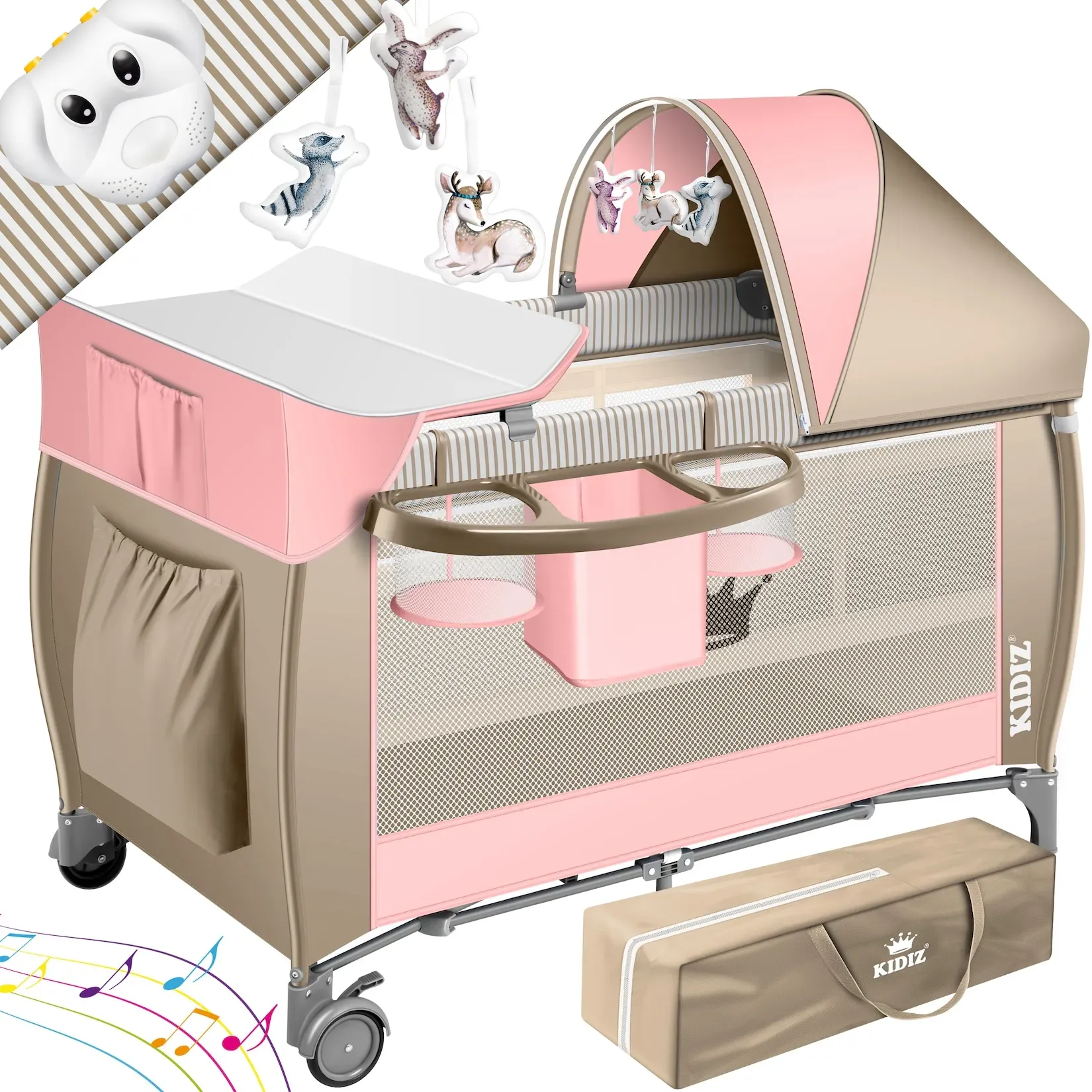 KIDIZ® Babybett 3 in 1 Reisebett Kombi Set Baby Bett mit Wickelauflage Moskitonetz Laufstall Baby ab Geburt bis 15 kg luftige Seitenwände mit Seiteneingang Tragetasche zusammenklappbar