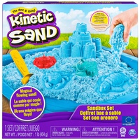 Kinetic Sand Sandbox Set - mit 454g magischem kinetischem Sand aus Schweden in Blau, 3 Förmchen und Schaufel für kreatives Indoor Sandspiel, ab 3 Jahren