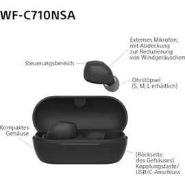 Sony WF-C710NSA Truly Wireless Noise Cancelling Earbuds, leichte Kopfhörer, Touch-Bedienung, Multipoint-Verbindung, IPX4, bis zu 40 HR-Akku, Quick Charge, iOS & Android - Schwarz