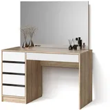 livinity® Schminktisch, Weiß, Sonoma Eiche, 5 Fächer, 5 Schubladen, Rechteckig, 120x75x55 cm, Schlafzimmer, Schminktische