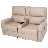 Mendler 2er Kinosessel HWC-K17, Relaxsessel Fernsehsessel Sofa, Nosagfederung Getränkehalter Fach ~ Stoff/Textil beige