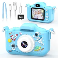YunLone Kinderkamera 12MP Astronauten Selfie Digital Kamera Kinder 1080P Kamera mit 2” IPS, 32G Karte, 8X Zoom, Kinder fotoapparat Spielzeug Geschenk für Jungen Mädchen 3 4 5 6 7 8 9 10 Jahren – Blau