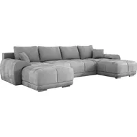 Ecksofa SCARLO U mit Schlaffunktion 180x360 cm, Sofa U-Form mit Bettkasten, Polsterecke, Wohnlandschaft, Sofa XXL, Samtstoff - Hellgrau MH84 - Hellgrau