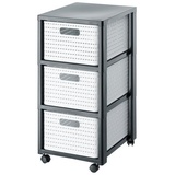 Rotho Country Rollcontainer mit 3 Schubladen in Rattan-Optik, Kunststoff (PP) BPA-frei, weiss, 3 x A4/18l (37.5 x 32.5 x 71.2 cm)