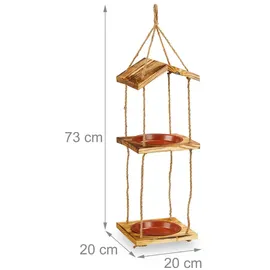 Relaxdays Vogelfutterstation Holz, zum Aufhängen, Futterspender Wildvögel, 2 Schalen, HxBxT: 73 x 20 x 20 cm, Natur