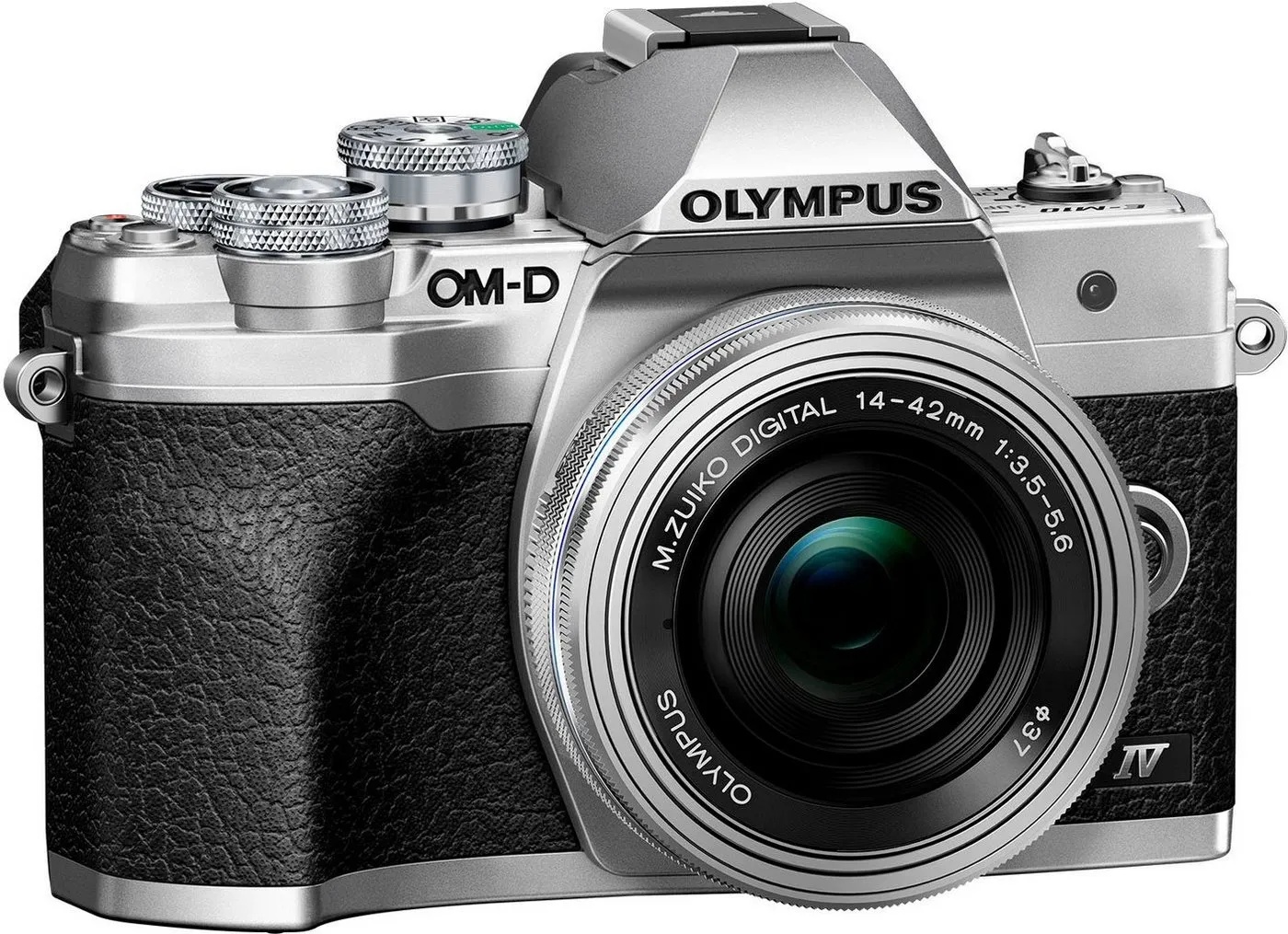 Olympus E-M10 Mark IV Systemkamera (M.Zuiko Digital ED 14‐42mm F3,5-5,6 EZ Pancake, 20,3 MP, Bluetooth, WLAN (WiFi), +BLS-50, F-5AC USB-AC Adapter, USB cable, Shoulder Strap) silberfarben
