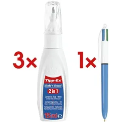 Tipp-Ex 3x Korrekturfluid »Shake 'n Choose« inkl. 4-Farb-Kugelschreiber »4 Colours« weiß