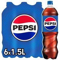 Pepsi Cola, Das Original von Pepsi, Koffeinhaltige Cola in Flaschen aus 100% recyceltem Material, EINWEG (6 x 1.5 l) (Verpackungsdesign kann abweichen)
