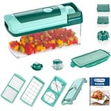 Genius Nicer Dicer Fusion | 13 Teile | smaragdgrün | Alles-Schneider | Hobeln | Würfeln | Schneid-Gerät | TV-NEU, 26.5 x 11.5 x 14.5 cm