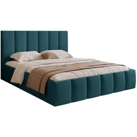 Selsey Polsterbett 140x200 cm, mit Bettkasten, Metallgestell, türkis -