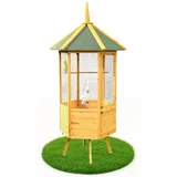 Melko Vogelvoliere XXL 6-Eck Vogelkäfig Vogelhaus aus Holz, 74 x 74 x 194 cm, braun