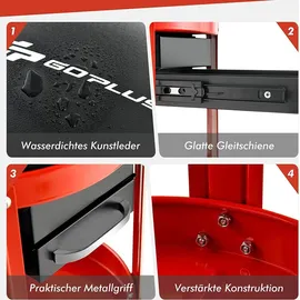 Costway Werkstatthocker Kunstleder rot 150 kg belastbar mit 2 Schubladen und Rollen