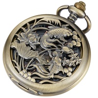 Tiong Vintage Mechanische Taschenuhr Steampunk Klassisches Muster Design Herren Taschenuhren mit Kette Geburtstagsgeschenk