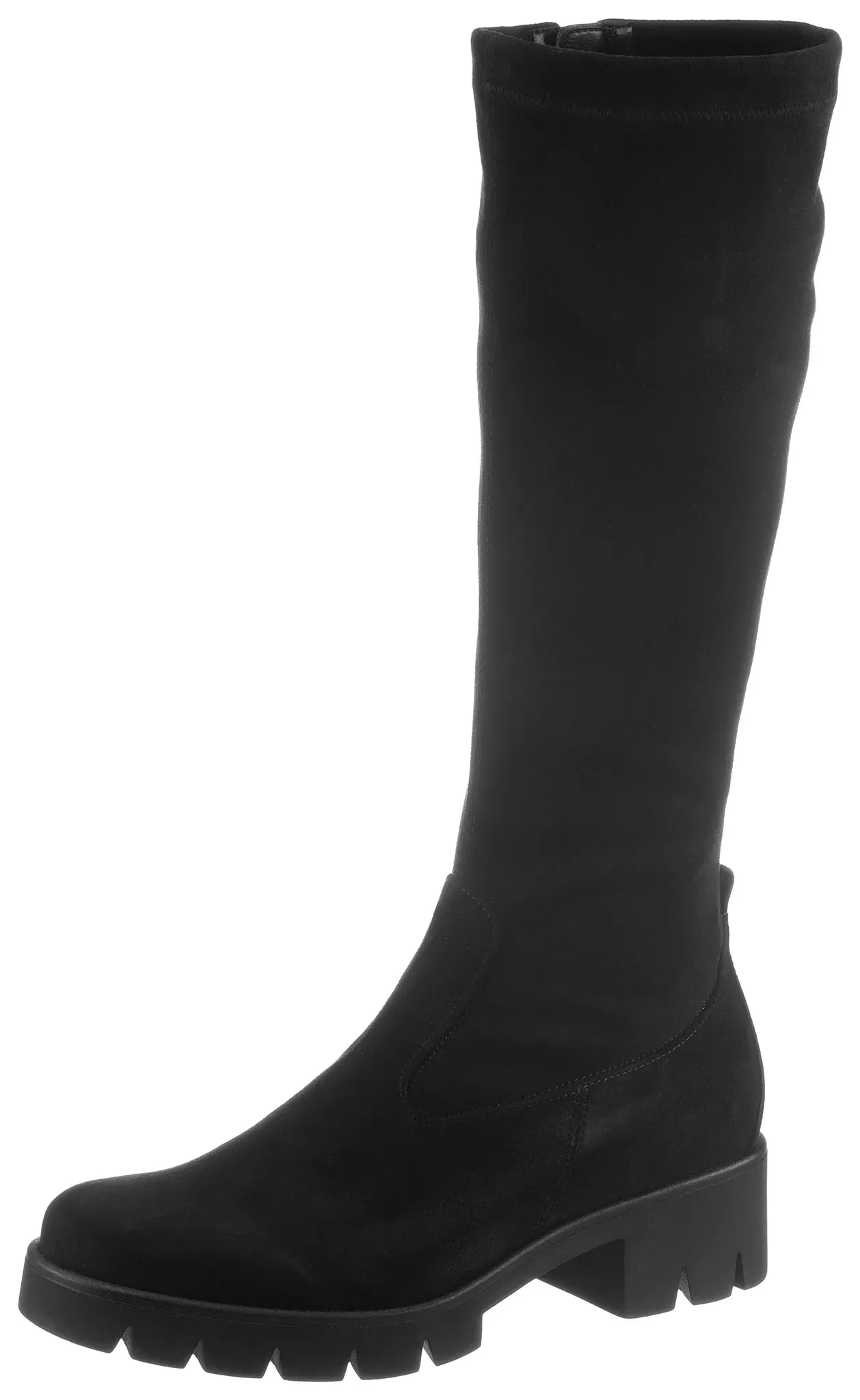 Stiefel GABOR, Damen, Gr. 42, XS-Schaft, schwarz, Textil, Veloursleder, klassisch, Schuhe, Blockabsatz, Plateau, Langschaftstiefel, mit XS-Stretch-Schaft