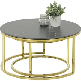 Hela Tische, 2er Set 80x41/60x37 cm Sintered Stone Mamor-Optik schwarz/goldfarbig