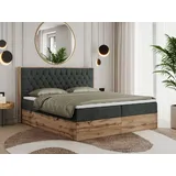 MKS Meble Boxspringbett 160x200 mit Bettkasten Eiche, Polsterbett 160x200 mit Matratze H3, Bett 160x200 mit Kopfteil, Bett mit Holzrahmen in Wotan ... Dunkelgrau