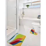e-floor Badematten Set 2-teiliges Schutzmatten | Badteppich 50x70 + WC Vorleger 40x50 | Toilettenmatte Antirutsch Beschichte | Niederflorteppich Badvorleger Saugfähig| Waschbar Abstraktion Mehrfarbige