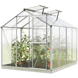 GFP Gewächshaus Jasmin 4 Alu-Rahmen 192x256cm Polycarbonat Platten - mit Fundamentrahmen & automatischem Fensteröffner - Grau