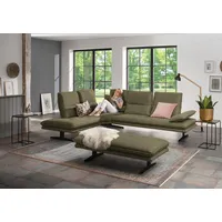 Ecksofa W.SCHILLIG "broadway, Designsofa, toller Sitzkomfort, zeitlos, elegant, L-Form", grün (camouflage z69), B:284cm H:94cm T:224cm, Longlife Xtra-Leder Z69: Das feinnarbige, gedeckte Softleder Z69 besticht durch seine außergewöhnliche Weichheit im trendigen u00bbVintage-Looku00ab, Hautstärke 0, 9 - 1, 1 mm, Sofas, Sitztiefenverstellung, Kopfteil- & Seitenteilverstellung, Breite 284cm