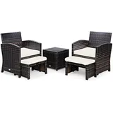 Goplus 5 tlg. Rattanmoebel, Poly Rattan Gartenmoebel, Lounge Set aus 1 Tisch & 2 Stühlen & 2 Ottomanen, mit Abnehmbarem & Waschbarem Bezug Beige