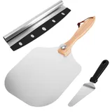 Pizzaschieber Einklappbarem Holzgriff Pizza Spachtel 430 Edelstahl Pizzaschaufel Satz Dauerhaft aus Aluminium Pizzaschieber Holz Leicht zu Schneiden Pizzawender für Pizzen Backen Brot-Pizza Zubehör
