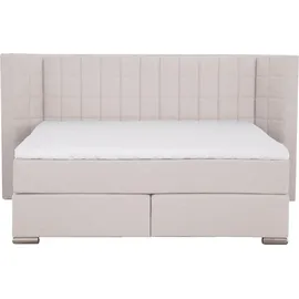 Home Affaire Boxspringbett HOME AFFAIRE "Piazza", beige, B:201cm L:230cm, Strukturstoff-Bezug (100% Polyester);Samtvelours (100% Polyester), Komplettbetten, Boxspringbett, mit Steppung und Kopfteil mit seitlichen Flügeln