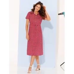 A-Linien-Kleid CLASSIC BASICS "Kleid", Damen, Gr. 50, Normalgrößen, rot (rot, weiß, getupft), 100% Polyester, gemustert, gepunktet, wadenlang, Kurzarm, Kleider