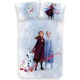 MTOnlinehandel Bettwäsche 100x135 + 40x60 cm, 100 % Baumwolle, Flanell Biber, 2 teilig, süße Disney Anna, Elsa & Olaf - Hellblau
