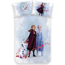 MTOnlinehandel Bettwäsche 100x135 + 40x60 cm, 100 % Baumwolle, Flanell Biber, 2 teilig, süße Disney Anna, Elsa & Olaf - Hellblau